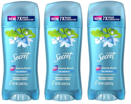 Secret Invisible Solid Antiperspirant Deodorant, Waterlily Scent, 2.6 oz (Pack of 3) Secret Invisible Solid Antiperspirant Deodorant, Waterlily Scent, 2.6 oz (Pack of 3)