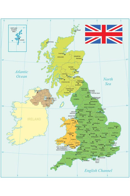 Laminated United Kingdom Map with Flag Art Print Poster Dry Erase Sign 24x36 Laminated United Kingdom Map with Flag Art Print Poster Dry Erase Sign 24x36