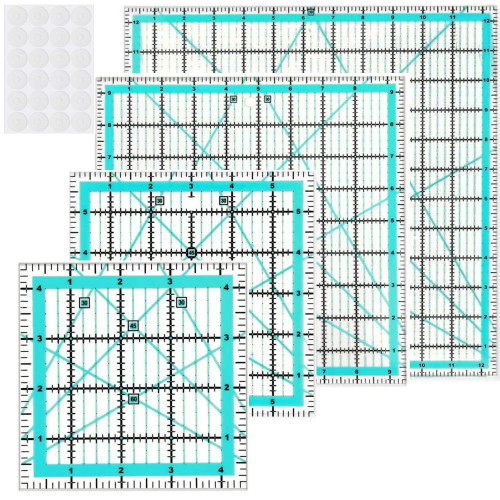 Quilting Rulers,4 Square Ruler Quilting Templates(4.5"X4.5", 6"X6", 9.5"X9.5", 12.5"X12.5"),Quilting Rulers Acrylic Rulers Fabric Cutting Ruler with Non-Slip Rings for Quilting and Sewing