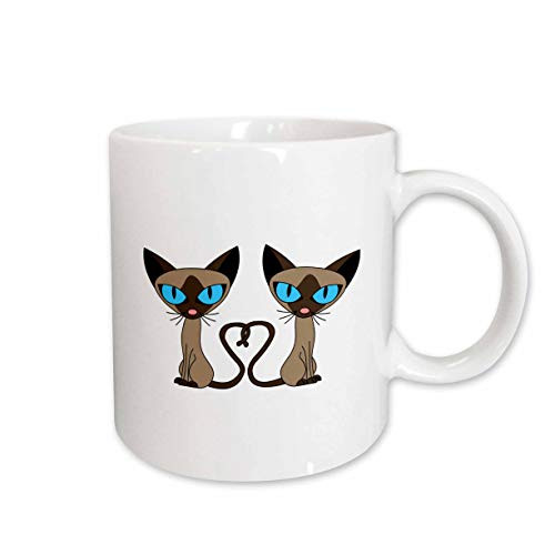 3dRose 110726_1 Siamese Cat Tail Heart Ceramic mug, 11 oz, White