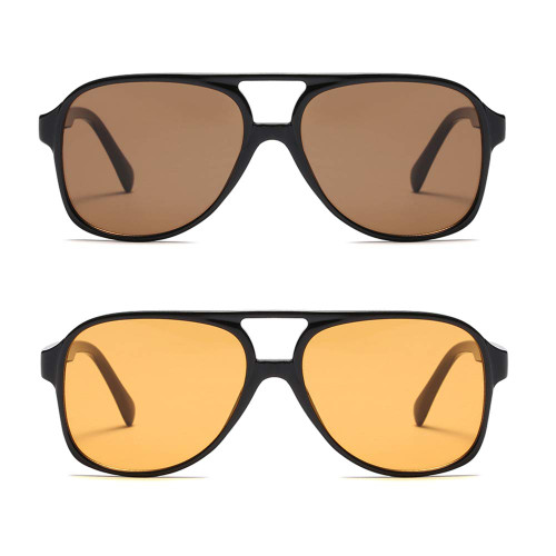 Freckles Mark Vintage Retro 70s Sunglasses for Women Men Classic Large Square Aviator Trendy Glasses (Yellow & Brown)