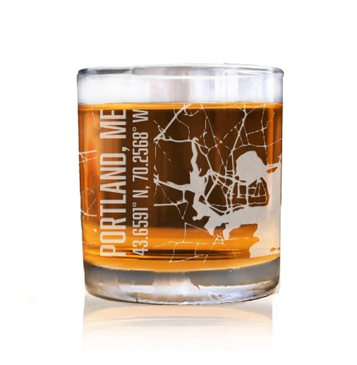 American Sign Letters Portland Maine City Map Whiskey Glass - Portland Map Glass, Maine Gift, Maine Glass