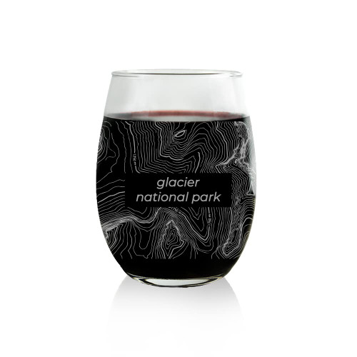 American Sign Letters Glacier National Park Map Stemless Wine Glass - Glacier National Park Map Glass, Montana Gift, Montana Glass