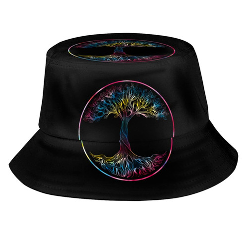 Tree of Life Sacred Geometry Mandala Bucket Hat Foldable Fisherman's Hat Travel Wide Brim Beach Sun Cap Unisex