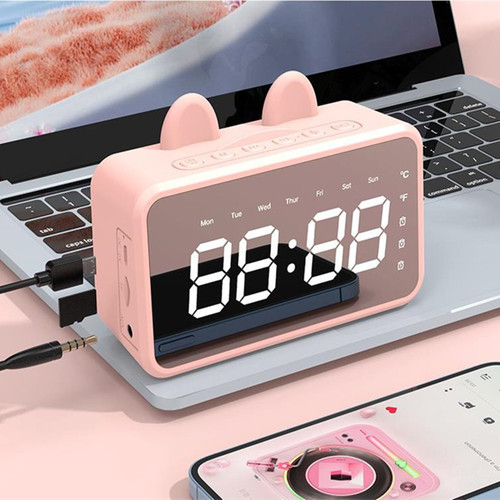 Digital Alarm Clock Radio with Speakers Bluetooth Wireless, Cute Multifuction Portable Speaker Bluetooth Alarm Clock, Support Card Insertion, Clock Radio for Bedroom