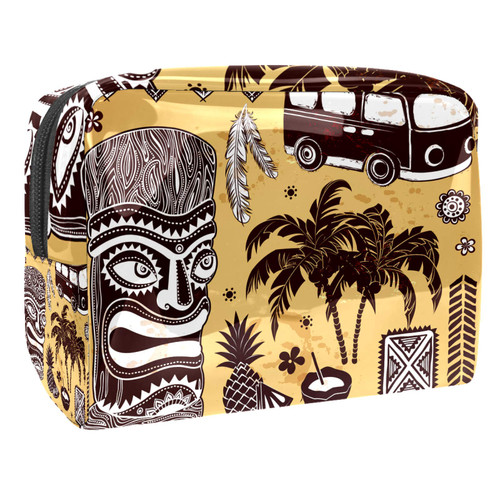 Portable Makeup Bag with Zipper Travel Toiletry Bag for Women Handy Storage Cosmetic Pouch Vintage Aloha Tiki Summer Portable Makeup Bag with Zipper Travel Toiletry Bag for Women Handy Storage Cosmetic Pouch Vintage Aloha Tiki Summer