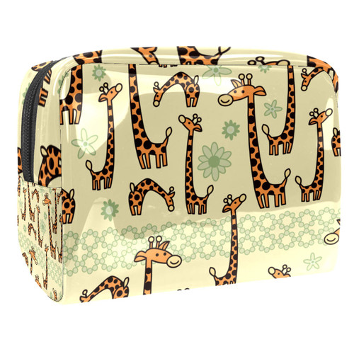 Portable Makeup Bag with Zipper Travel Toiletry Bag for Women Handy Storage Cosmetic Pouch Cartoon Giraffe Pattern