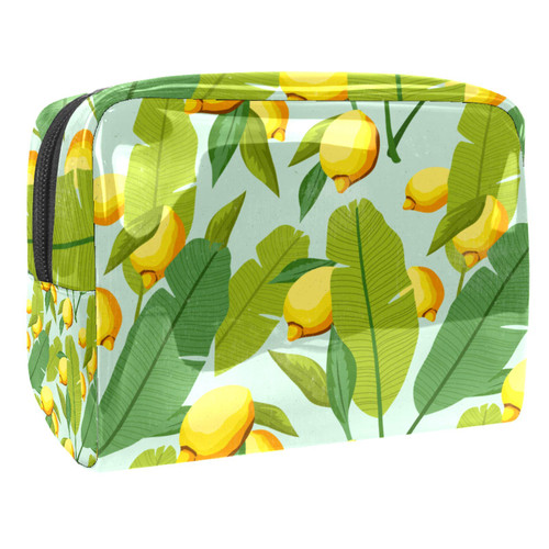 Portable Makeup Bag with Zipper Travel Toiletry Bag for Women Handy Storage Cosmetic Pouch Green Lemon