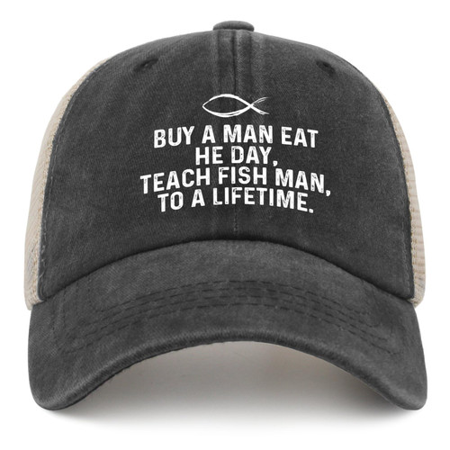 Dad Hat Buy A Man Eat Fish He Day Hat Trucker Hat Men Trendy Mesh Baseball Cap for Summer Dad Hat Buy A Man Eat Fish He Day Hat Trucker Hat Men Trendy Mesh Baseball Cap for Summer