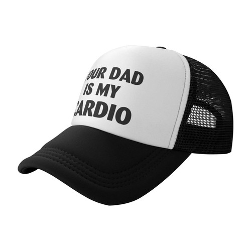 KMIVQGE Your Dad is My Cardio Trucker Hat,Adjustable Mesh Cap,Unisex Baseball Hat,Suitable for Sports,Fishing,Travel. Black