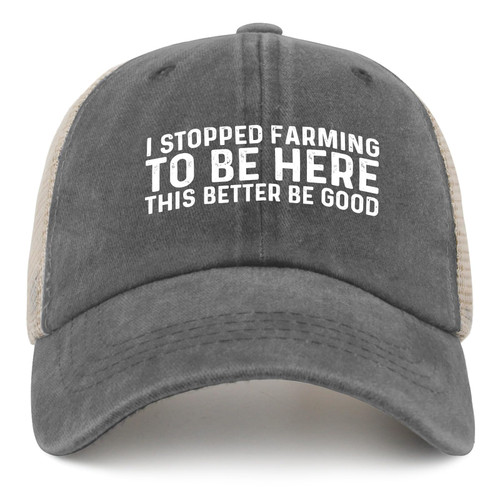 Funny Hat I Stopped Farming to BE HERE This Better BE Good Hat Trucker Hat Women Funny Mesh Cap for Summer Gray Funny Hat I Stopped Farming to BE HERE This Better BE Good Hat Trucker Hat Women Funny Mesh Cap for Summer Gray