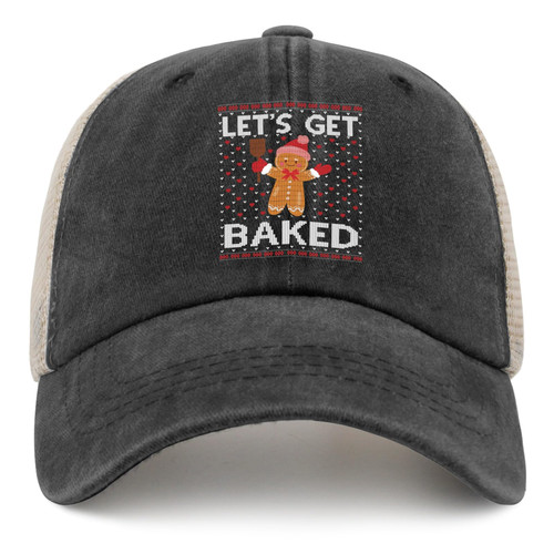 TRIMFOOT Christmas Hat Lets Get Bakeds Christmas Trucker Hat Women Funny Mesh Cap for Summer Black