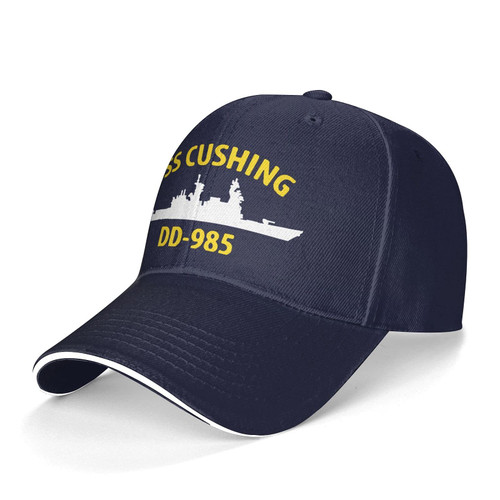 USS Cushing DD-985 Unisex Baseball Cap Dad Hat Adjustable Snapback Hats Sandwich Cap Trucker Hat Navy Blue