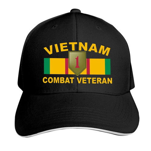 1st Infantry Division Vietnam Combat Veteran Unisex Baseball Cap Dad Hat Adjustable Snapback Hats Sandwich Cap Trucker Hat Black