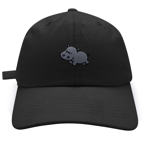JPAK Cute Hippo Baseball Cap Embroidered Cotton Dad Hat - Hippopotamus Zoo Black