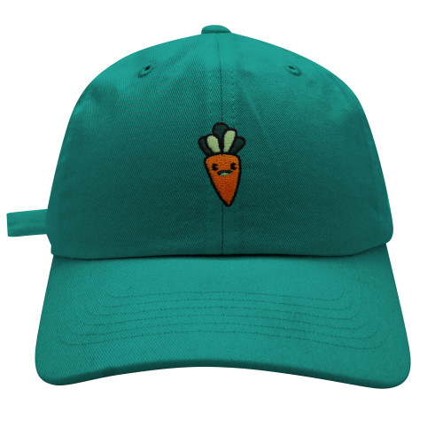 JPAK Smiling Carrot Baseball Cap Embroidered Cotton Dad Hat - Vegetable Vegan Green
