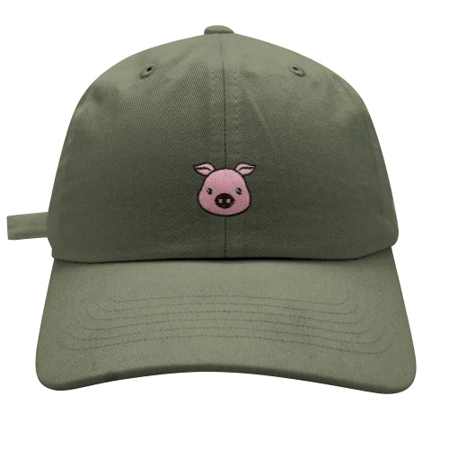 JPAK Pig Baseball Cap Embroidered Cotton Dad Hat - Pork Bacon Olive Green