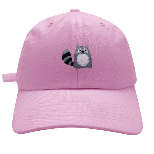 JPAK Racoon Baseball Cap Embroidered Cotton Dad Hat - Cute Zoo Pink