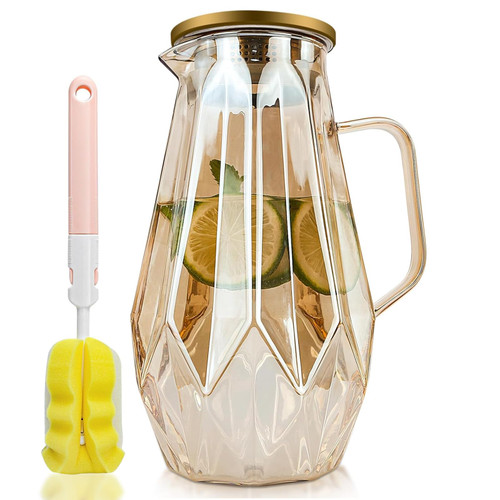 Glass Pitcher,60 oz/1.8 Liter Water Pitcher With Lid,Iced Tea Pitcher for Fridge,Glass Water Carafe With Lid, Glass Water Jug,Large Drink Pitcher For Juice, Milk, Cold Or Hot Beverages (60 oz)