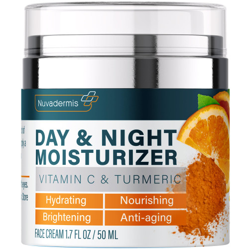 NUVADERMIS Face Moisturizer with Vitamin C and Turmeric - Day and Night Moisturizing Cream with Vitamin C Serum - Made in USA - Anti Aging & Anti Wrinkle Vitamin C for Face - 1.7 oz Pump Jar NUVADERMIS Face Moisturizer with Vitamin C and Turmeric - Day and Night Moisturizing Cream with Vitamin C Serum - Made in USA - Anti Aging & Anti Wrinkle Vitamin C for Face - 1.7 oz Pump Jar