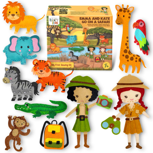 CRAFTILOO Safari Sewing Kit for Kids, Fun and Educational Fairytale Craft Set for Boys and Girls Age 7-12, Sew Your Own Felt Forest Animal Craft Kit for Beginners
