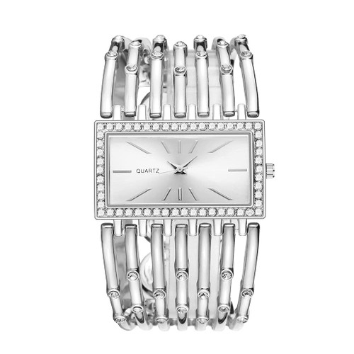 SENRUD Fashion Bracelet Watches for Women Luxury Rectangular Dial Analog Quartz Wrist Watch Gifts for Ladies (Diamond Silver)