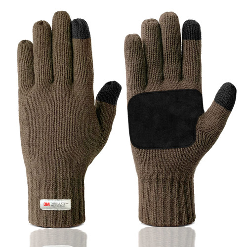 Evridwear Winter Warm Gloves,Wool Knitted Thermal Anti-Slip Touchscreen Glove with 3M Thinsulate Insulated Lining for Men Women Cold WeatherLight Work(Brown,M)