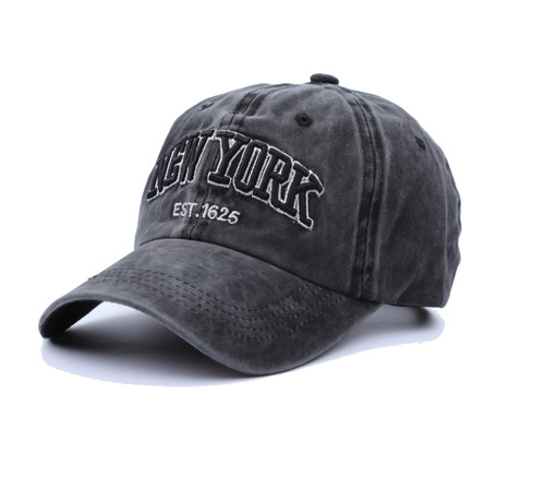 New York Cotton Baseball Cap Distressed Adjustable Strapback Vintage Washed Sun Dad Hat for Men Women Teens Kids Black