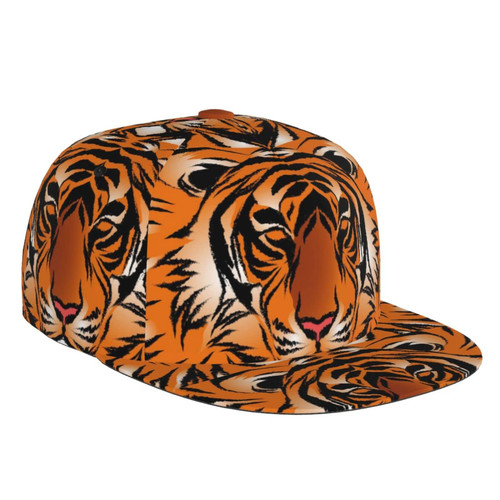 Funny Tiger Print Adjustable Snapback Hat for Men and Women Sun Cap, Hip Hop Cap Baseball Cap Flat Bill Brim Hat