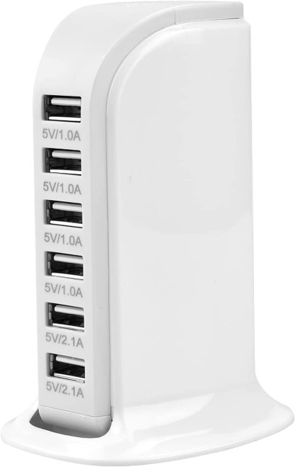 USB Charging Hub 30W 6 Port USB Charging Station, Charging Station for Multiple Devices Multiple USB Charging Station (Shared 6A), Smart IC, Tower Charging Blocks Travel Phone Charger