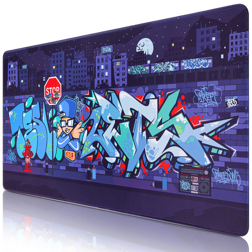 Gaming Mouse Pad, Canjoy Extended Mouse Pad 31.5x15.7inch XXL Large Big Computer Keyboard Mouse Mat Desk Pad with Non-Slip Base and Stitched Edge for Home Office Gaming Work (Purple Graffiti)