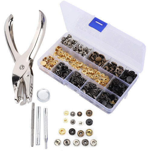 120 Sets Leather Snap Fasteners Kit Metal Snap Buttons Press Studs Installation Punching Tools for Clothes Jackets Jeans Wears Bracelets Bags 120 Sets Leather Snap Fasteners Kit Metal Snap Buttons Press Studs Installation Punching Tools for Clothes Jackets Jeans Wears Bracelets Bags