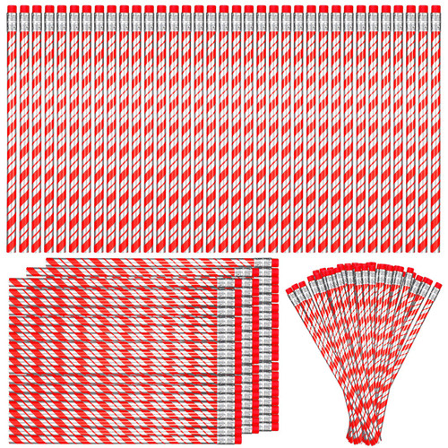 Queekay Christmas Candy Cane Prism Pencils Bulk Pencils for Classroom Christmas Pencil Toppers Xmas Pencils with Erasers Cute Writing Pencils for Teacher Rewards Stocking Stuffers Supplies (200)