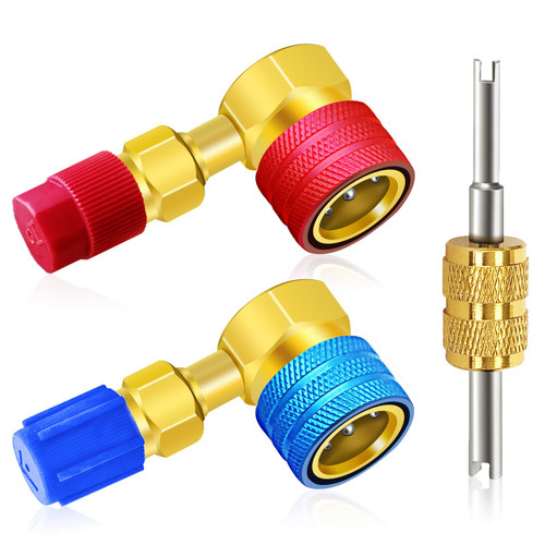R1234yf to R134a Aadapter, 90 Degrees R134a to R1234yf Adapters, High/Low Pressure Side R1234yf Quick Couplers kit, R1234yf to R134a Conversion Adapters, for Auto Air Conditioning Systems Recharging
