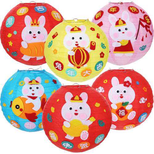 6 Pieces Chinese New Year Paper Lanterns 2023 Decorations DIY Round Hanging Paper Lantern Lamp Year of The Rabbit Party Paper Lanterns for Spring Festival Supplies
