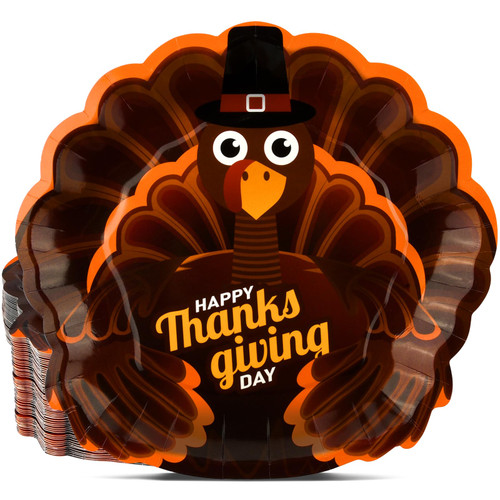 EPHYO 100PCS Thanksgiving Paper Plates Fall Disposable Dinnerware Dinner Salad Appetizer Dessert Plates Give Thanks Autumn Harvest Party Supplies Heavy Duty Turkey Plates