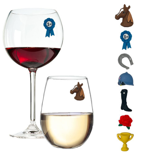 Triple Crown Horse Racing Wine Glass Charms - Magnetic Drink or Cocktail Markers for Stemless Wine Glasses, Martinis, Whiskey, Champagne Flutes and more by Simply Charmed