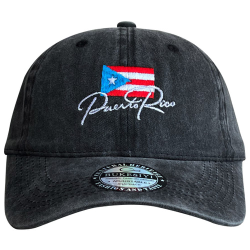 Bukesiyi Puerto Rico Flag Embroidery Baseball Cap,Vintage Adjustable Dad Hats for Men & Women Strap Snapback,Washed Black