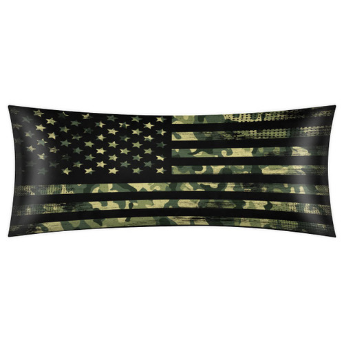 Green Camouflage American Flag Long Pillowcase Satin Body Pillow Cover for Hair and Skin, Silky Long Cooling Pillow Covers, Soft Satin Pillow Cases with Zipper Closure 21x54 in
