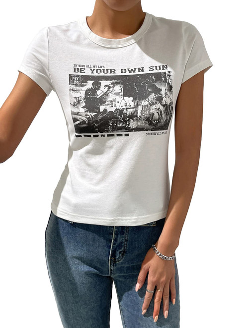 SOLY HUX Women's Graphic Tees Y2K Tops Slogan Letter Print Short Sleeve T Shirts Casual Summer Fitted Tee White Graphic M SOLY HUX Women's Graphic Tees Y2K Tops Slogan Letter Print Short Sleeve T Shirts Casual Summer Fitted Tee White Graphic M