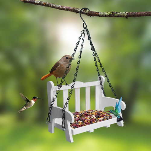 Bird Feeders for Outside, Hanging Bird Feeder for Outdoors, Wild Bird Seed Birdfeeders with Metal Mesh Platform, Cute Bench Swing Bird Feeder or Squirrel Feeder for Garden Yard Decoration