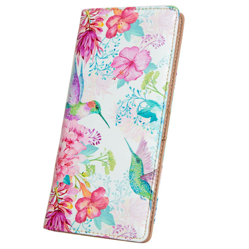 BECEERE Ultra Slim Thin Leather Women Wallet Rfid Blocking Credit Card Holder Bifold Clutch (Flowers and Hummingbirds)