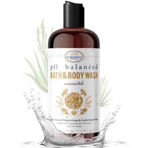 Natural Unscented Body Wash for Sensitive Skin for Women, Men & Kids - 12 oz Fragrance Free - pH 5.5 Balanced - Organic Body Wash for Dry Sensitive Skin - Sulfate Free Hypoallergenic Liquid Shower Gel