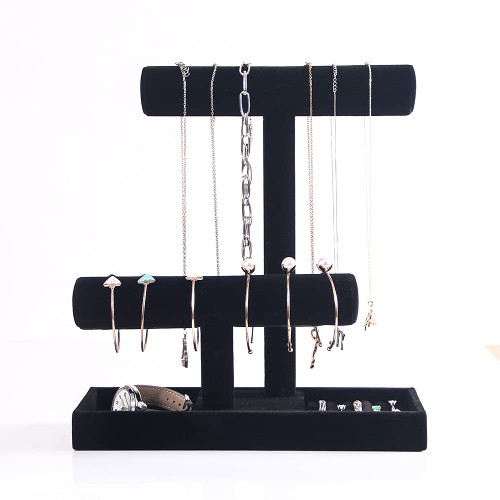 Coward 2 Tier Necklace Bracelet Holder Organizer With ring Tray, Multi-use Jewelry Display Stand For Necklace Bracelet Bangle Watch Scrunchie (black velvet) Coward 2 Tier Necklace Bracelet Holder Organizer With ring Tray, Multi-use Jewelry Display Stand For Necklace Bracelet Bangle Watch Scrunchie (black velvet)