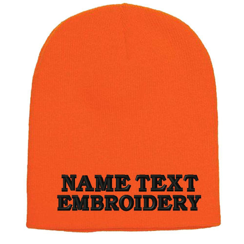 Custom Embroidery Beanie Hat Cuffless Personalized Embroidered Ski Knit Cap - Orange