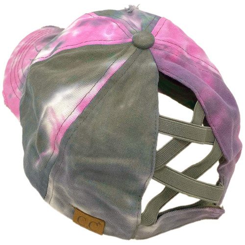 C.C Ponytail Criss Cross Messy Buns Ponycaps Baseball Cap Dad Trucker Mesh Hat (Distressed Tie Dye Gray)