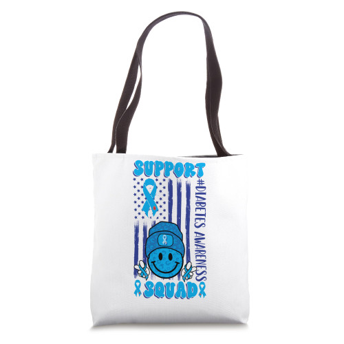 Support Squad Type 1 Diabetes Awareness T1d Blue Ribbon Tote Bag