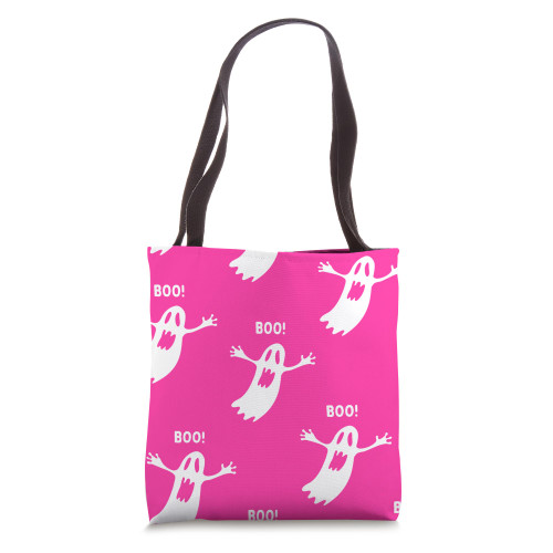 Boo. Funny Ghost Pattern Cute Spooky Pink Halloween Tote Bag