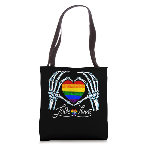 Rainbow Skeleton Heart Love Is Love LGBT Gay Lesbian Pride Tote Bag