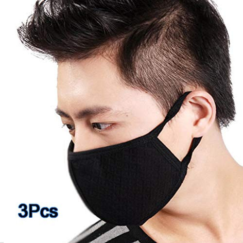 3 Pack Activated Carbon Anti Dust Face Mouth Mask, WITERY Anti Dust Mask Anti-Fog Mask Activated Carbon Earloop Mouth Mask Face Masks for Men Women (3 Pcs Black)